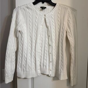 Eddie Bauer Cable Knit Button-Front Sweater Cardigan - White